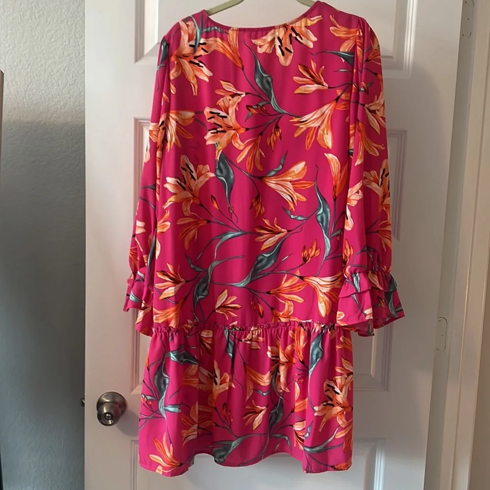 Peach Love California pink floral drop waist mini dress SZ L indie boho ruffle - Picture 6 of 13
